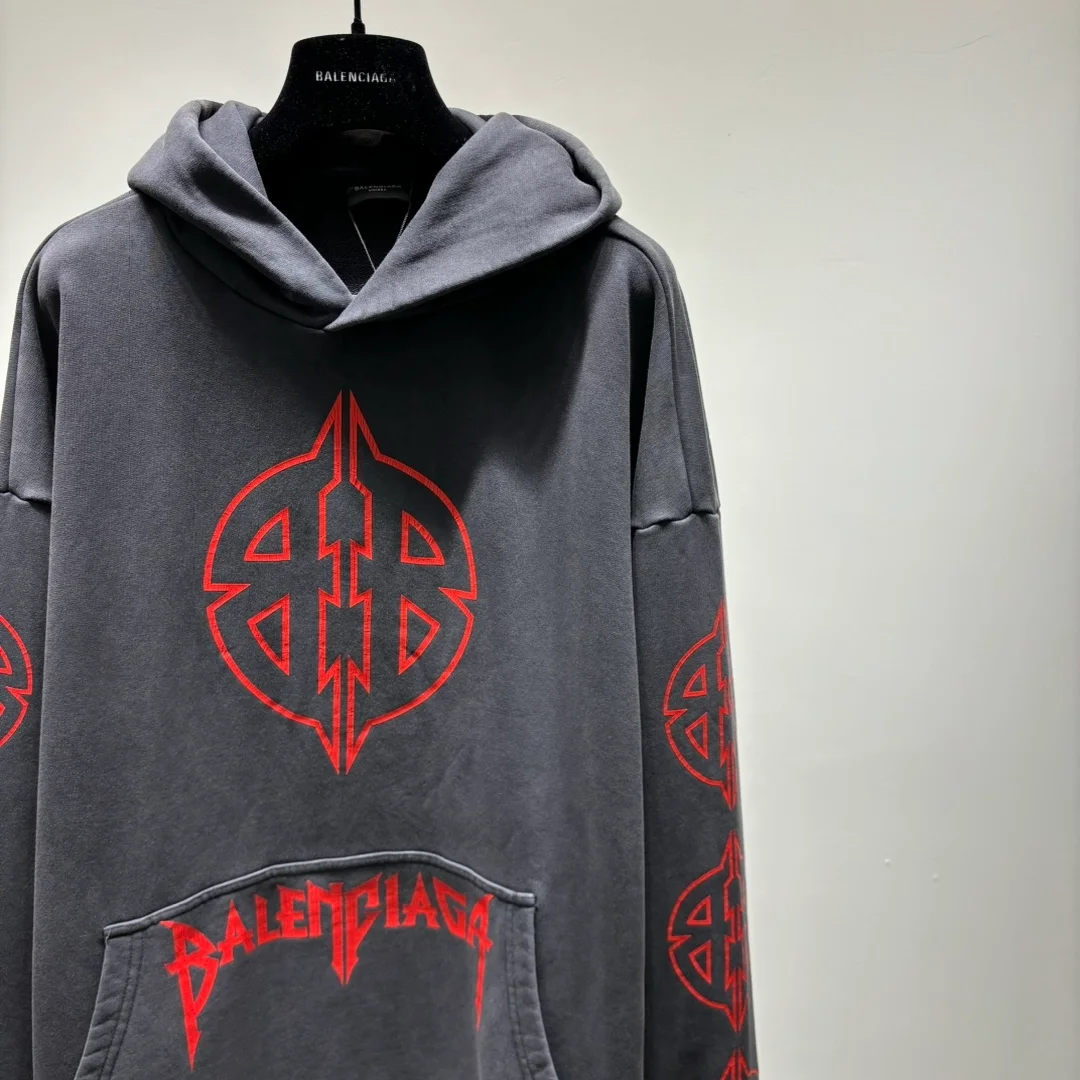 발렌시아가 BB 로고 프린팅 후드탑