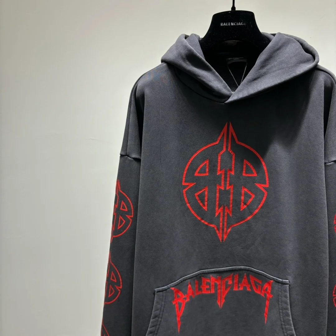 발렌시아가 BB 로고 프린팅 후드탑