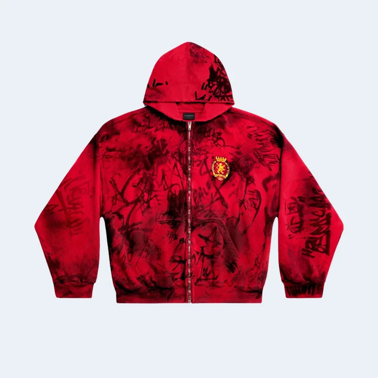 발렌시아가 스케이터 집업 후드 레드