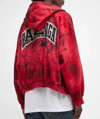 발렌시아가 스케이터 집업 후드 레드