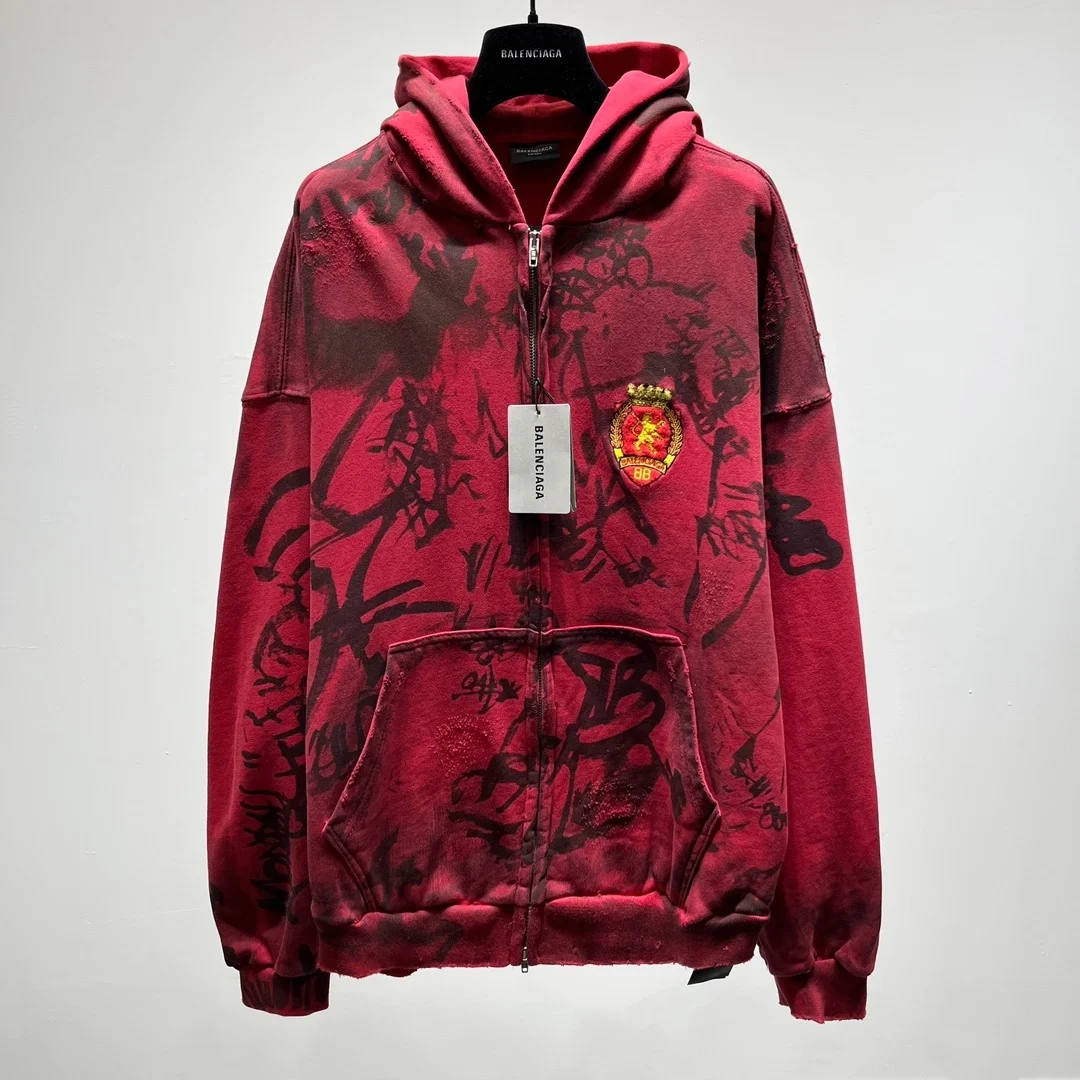 발렌시아가 스케이터 집업 후드 레드