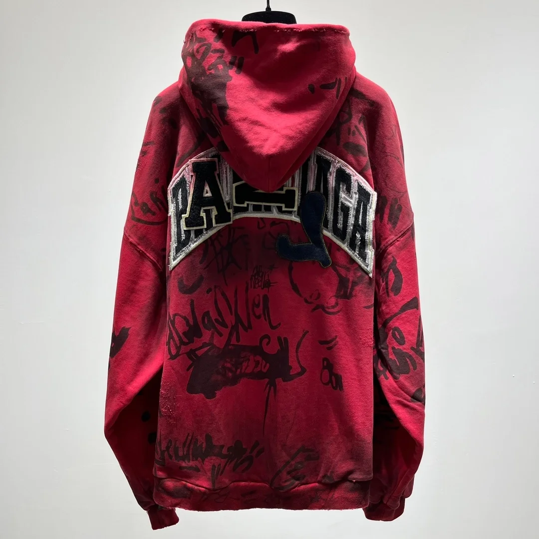 발렌시아가 스케이터 집업 후드 레드