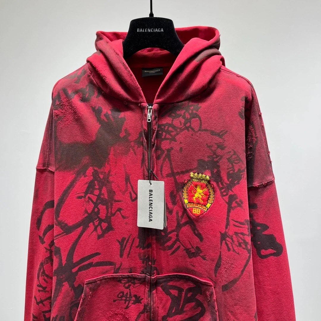 발렌시아가 스케이터 집업 후드 레드