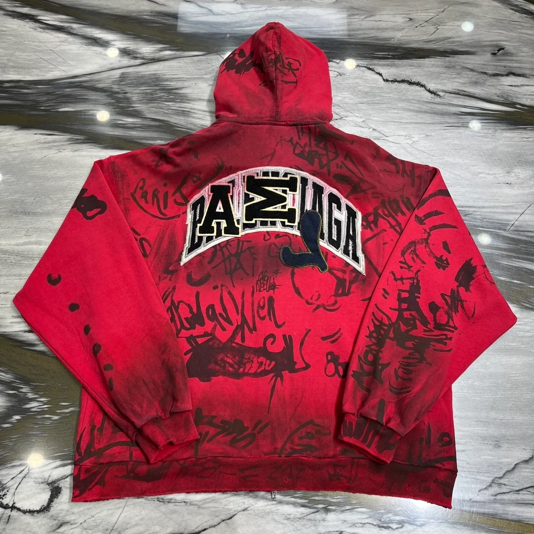 발렌시아가 스케이터 집업 후드 레드