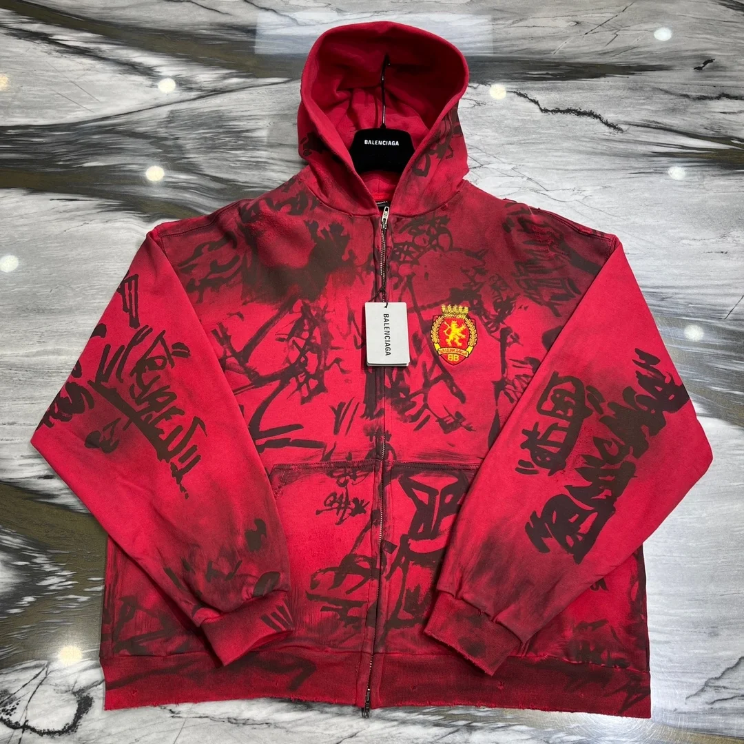 발렌시아가 스케이터 집업 후드 레드