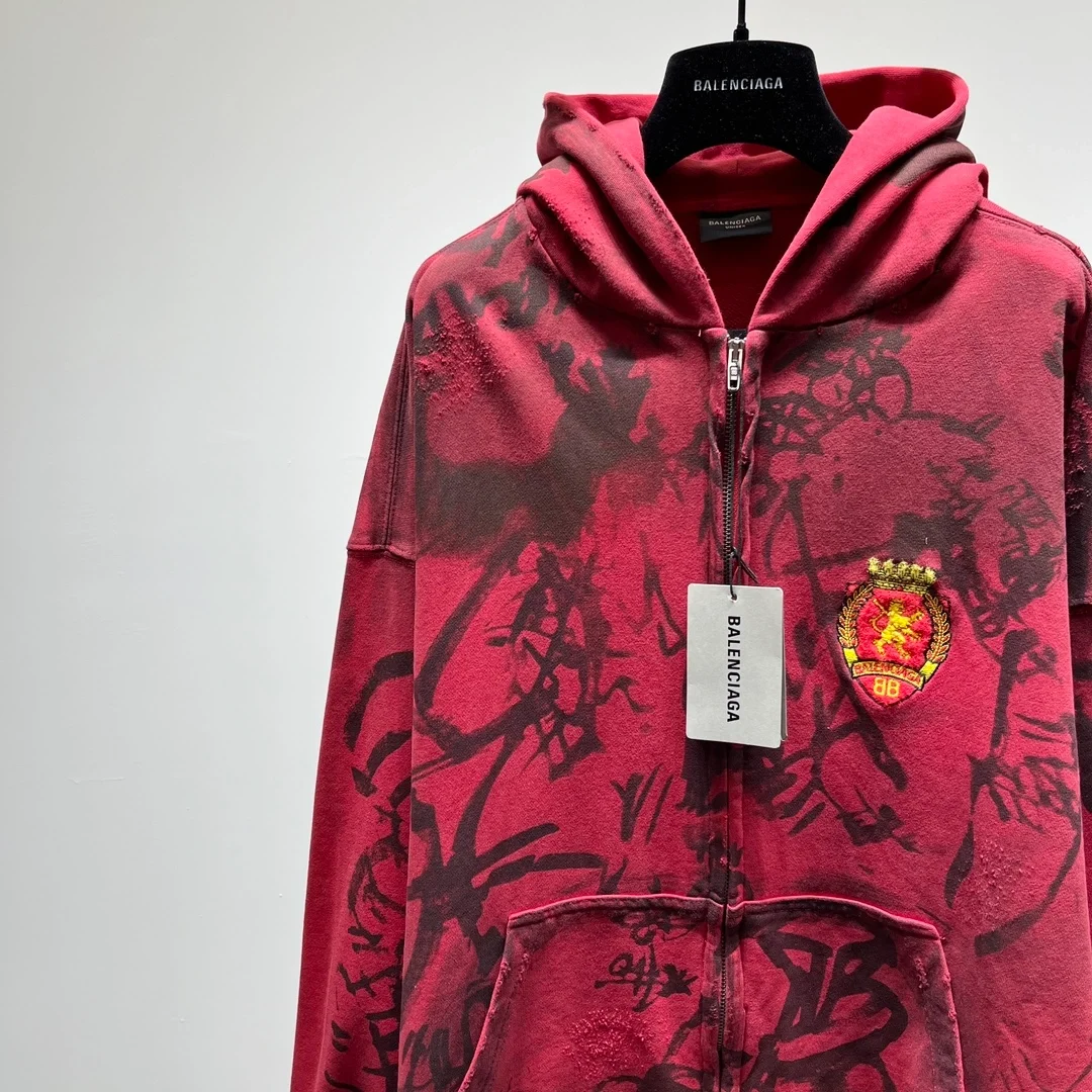 발렌시아가 스케이터 집업 후드 레드