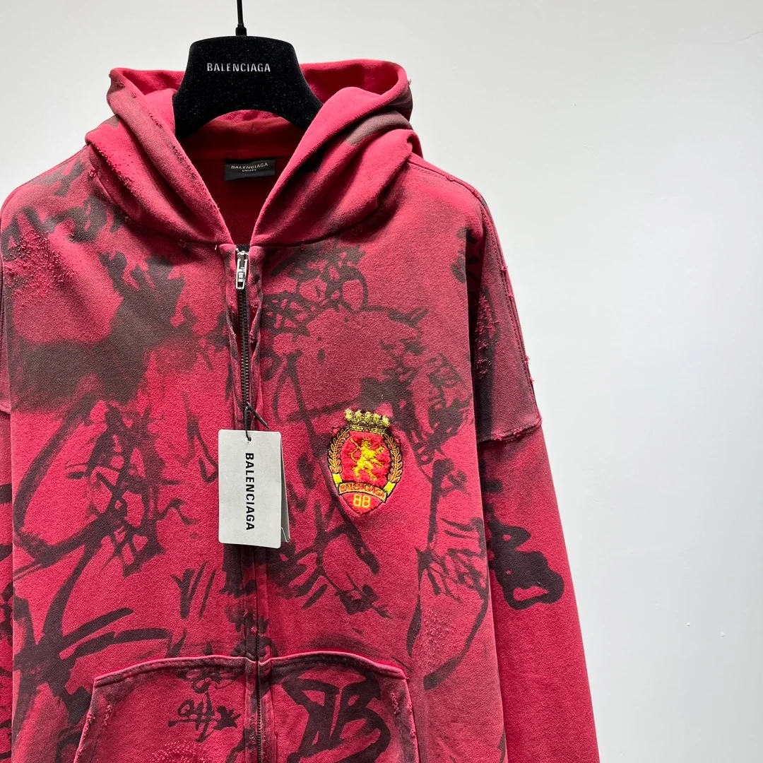 발렌시아가 스케이터 집업 후드 레드