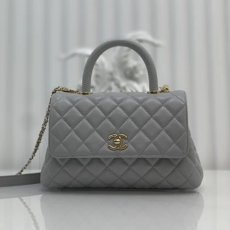 샤넬 24A COCO 탑 핸드 캐비어 백 그레이