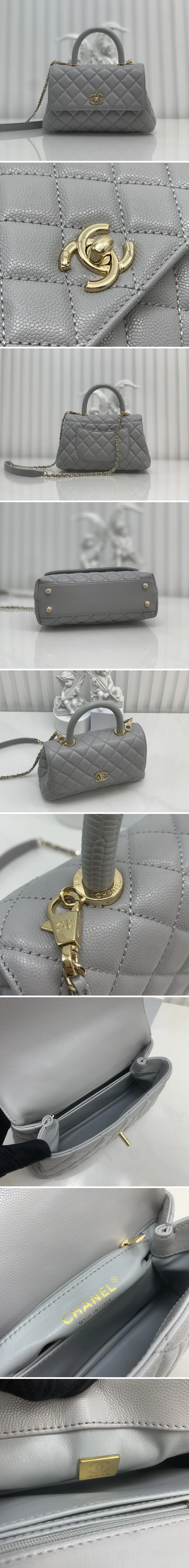 샤넬 24A COCO 탑 핸드 캐비어 백 그레이