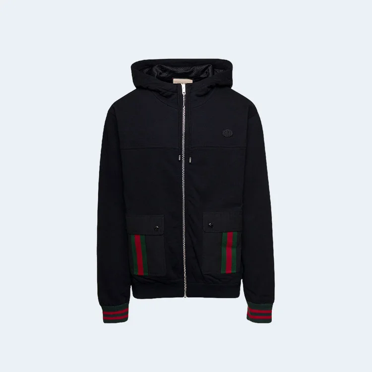 구찌 GG 웹 스트라이프 디테일 후드 자켓