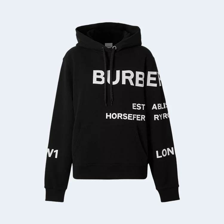 버버리 호스페리 프린트 코튼 후드 블랙