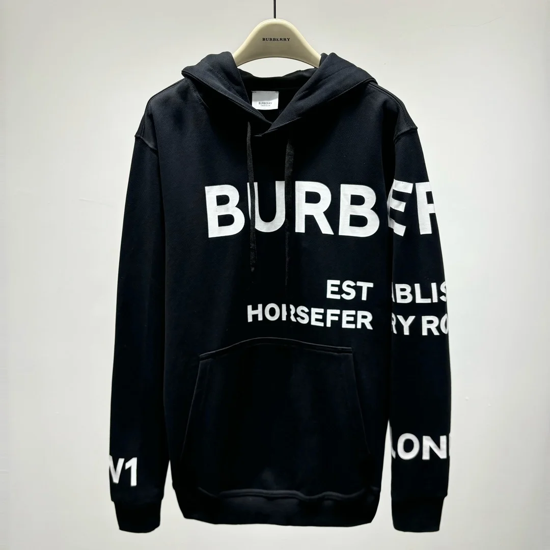 버버리 호스페리 프린트 코튼 후드 블랙