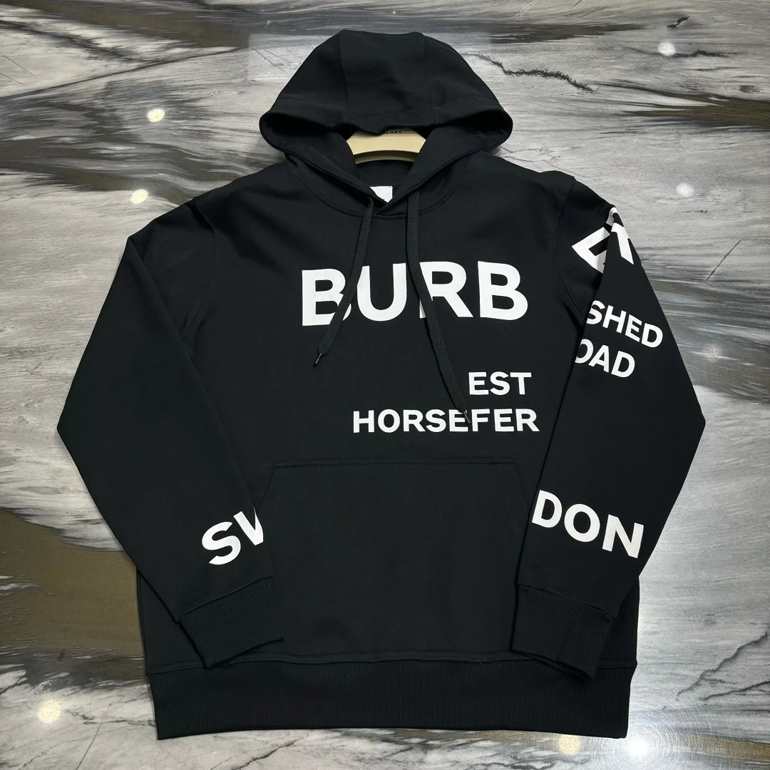 버버리 호스페리 프린트 코튼 후드 블랙