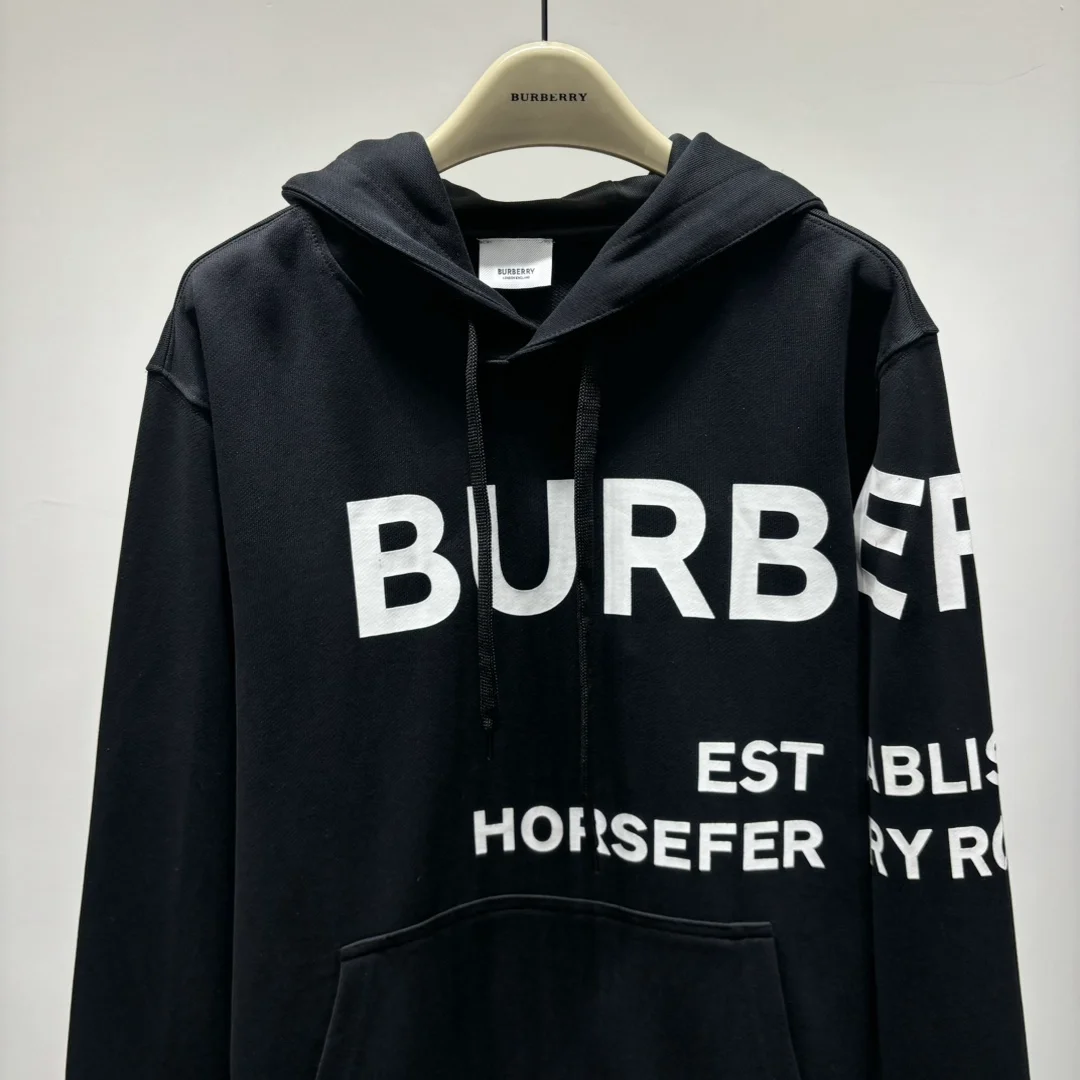 버버리 호스페리 프린트 코튼 후드 블랙