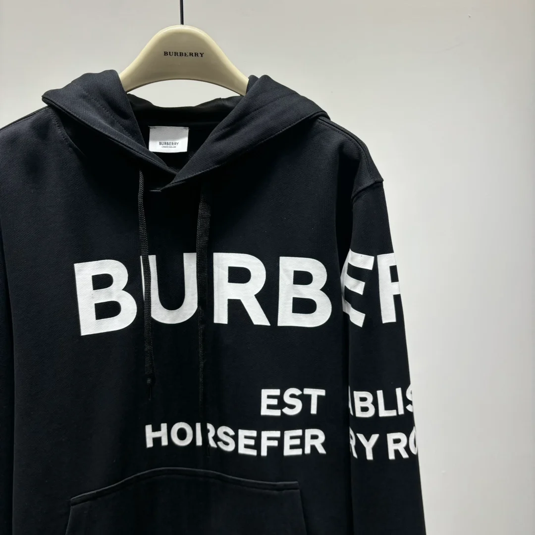 버버리 호스페리 프린트 코튼 후드 블랙