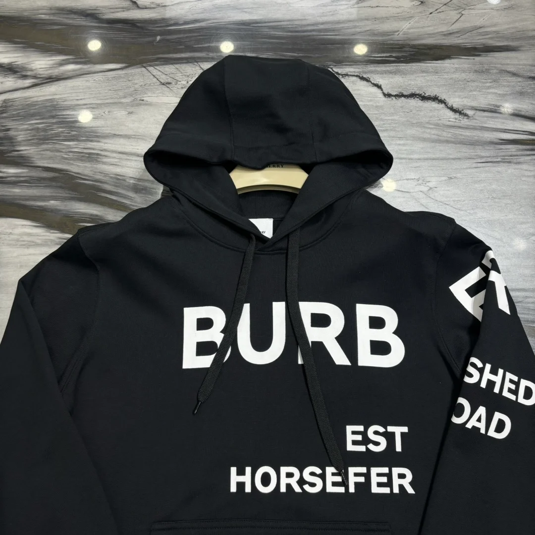 버버리 호스페리 프린트 코튼 후드 블랙