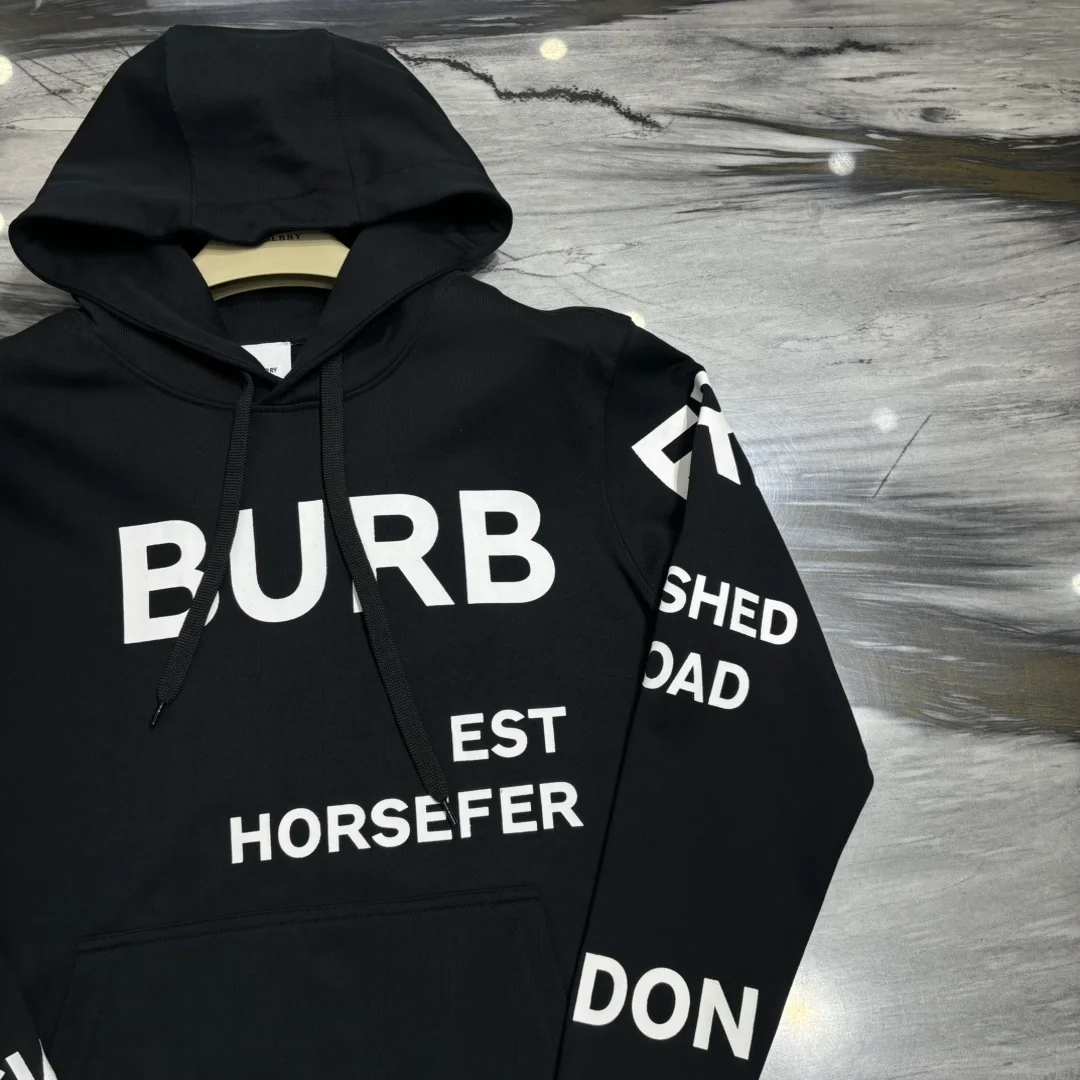 버버리 호스페리 프린트 코튼 후드 블랙