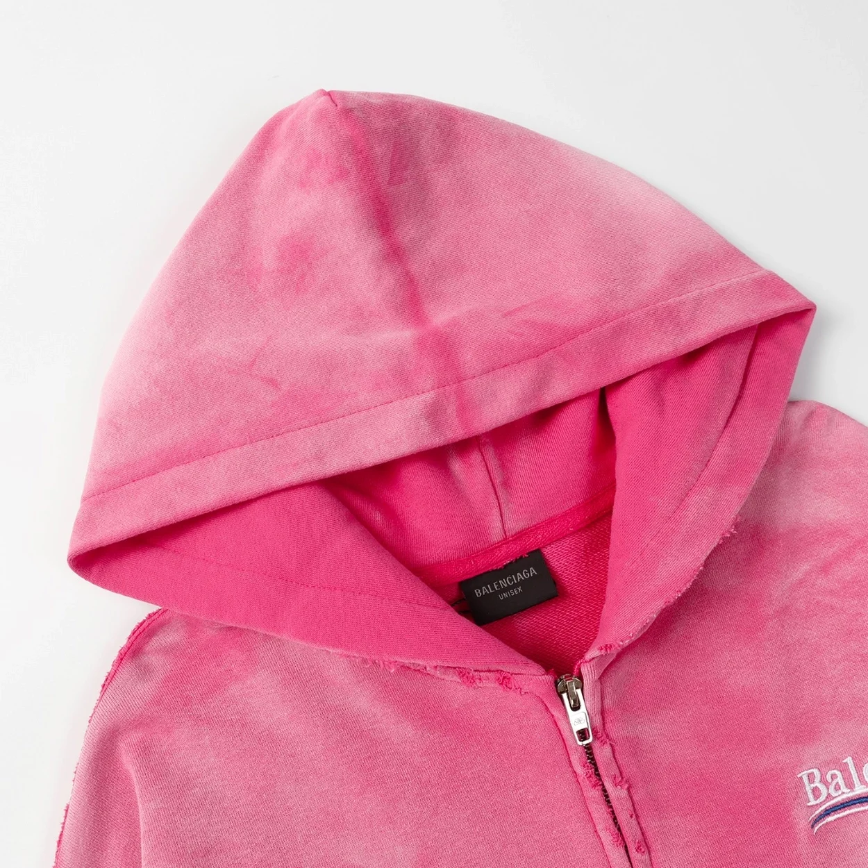 발렌시아가 헤비 듀티 워싱 후디 집업 핑크