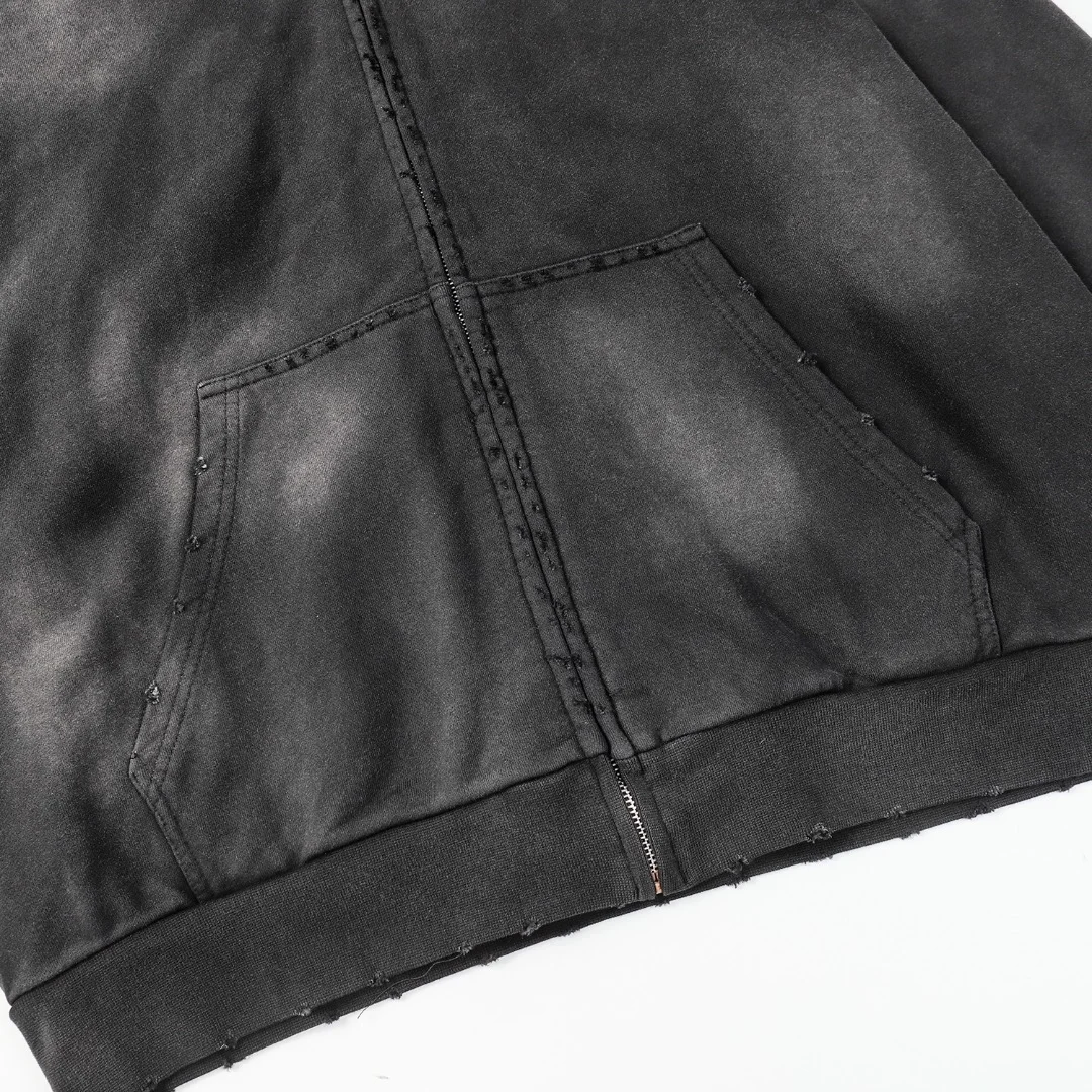 발렌시아가 헤비 듀티 워싱 후디 집업 블랙