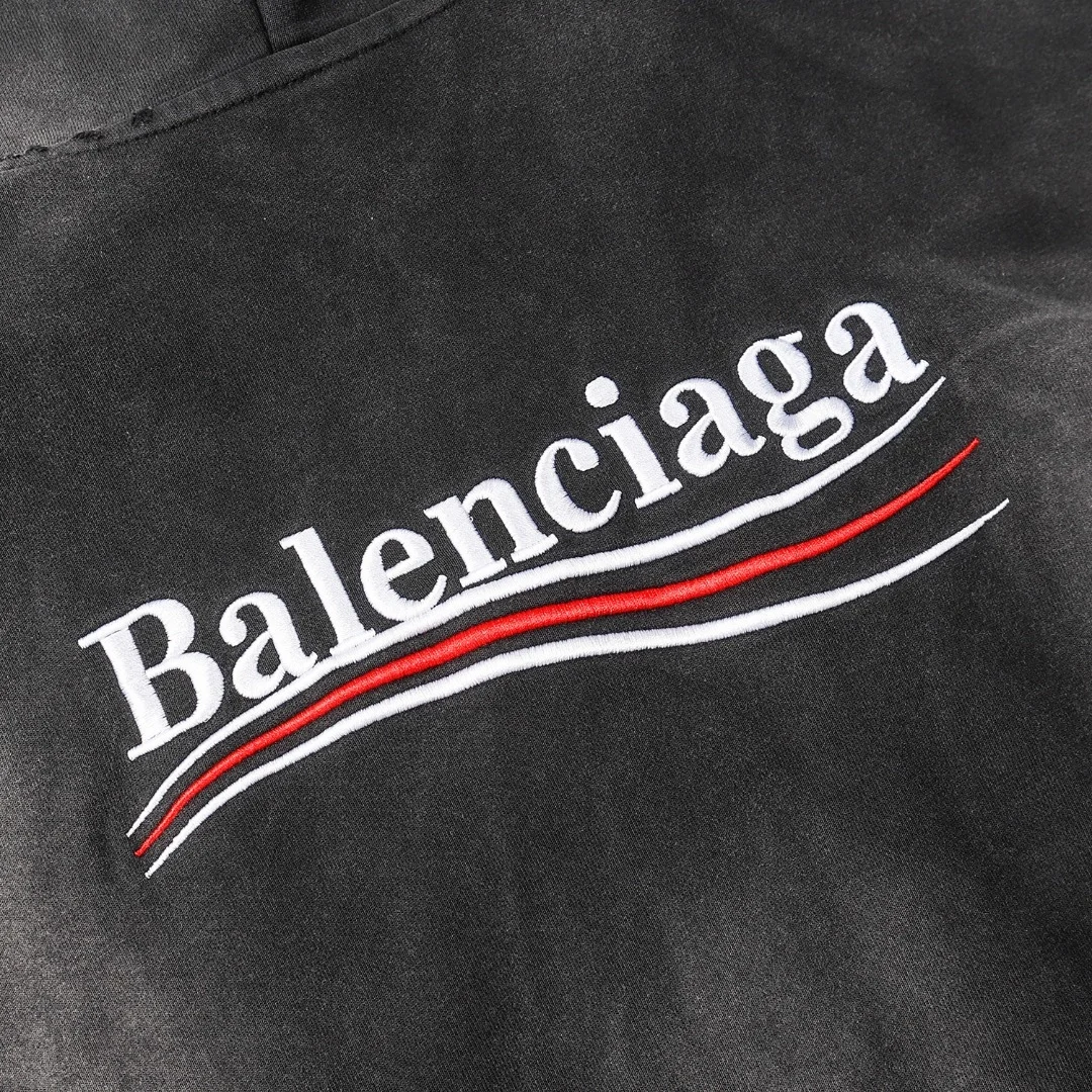 발렌시아가 헤비 듀티 워싱 후디 집업 블랙