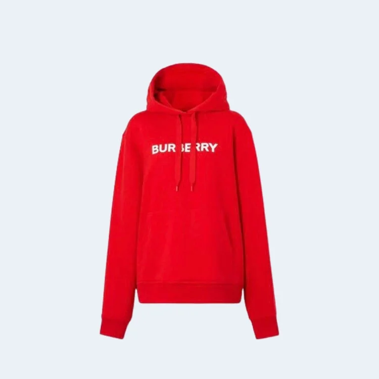 버버리 로고 프린트 코튼 후드 레드