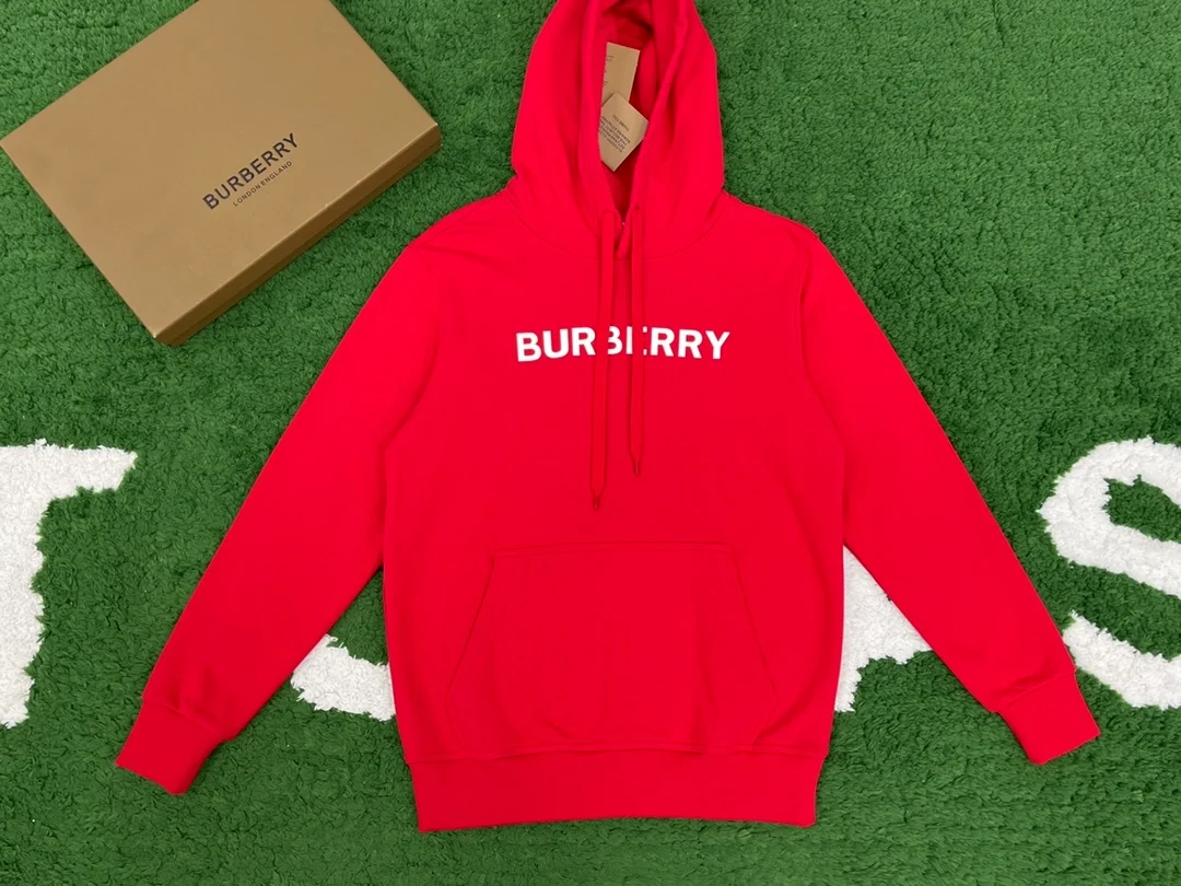 버버리 로고 프린트 코튼 후드 레드