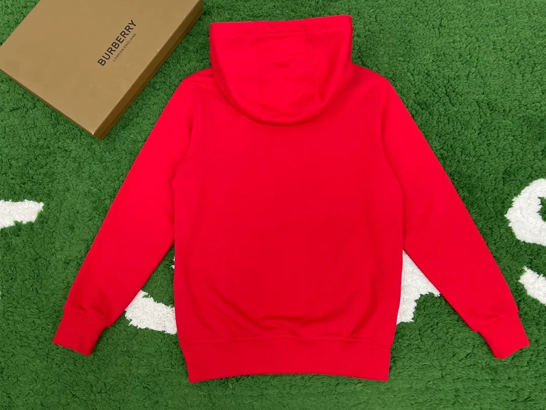 버버리 로고 프린트 코튼 후드 레드