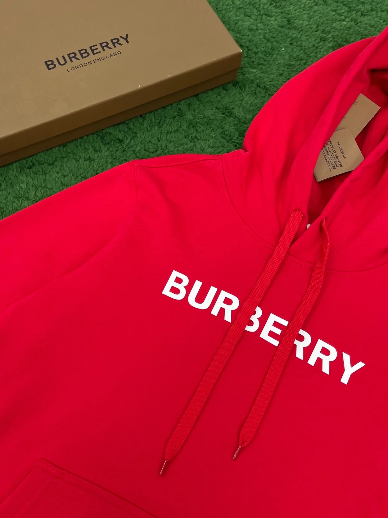 버버리 로고 프린트 코튼 후드 레드