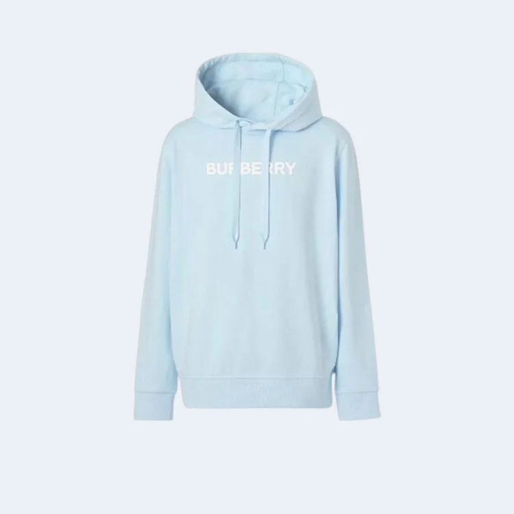 버버리 로고 프린트 코튼 후드 블루
