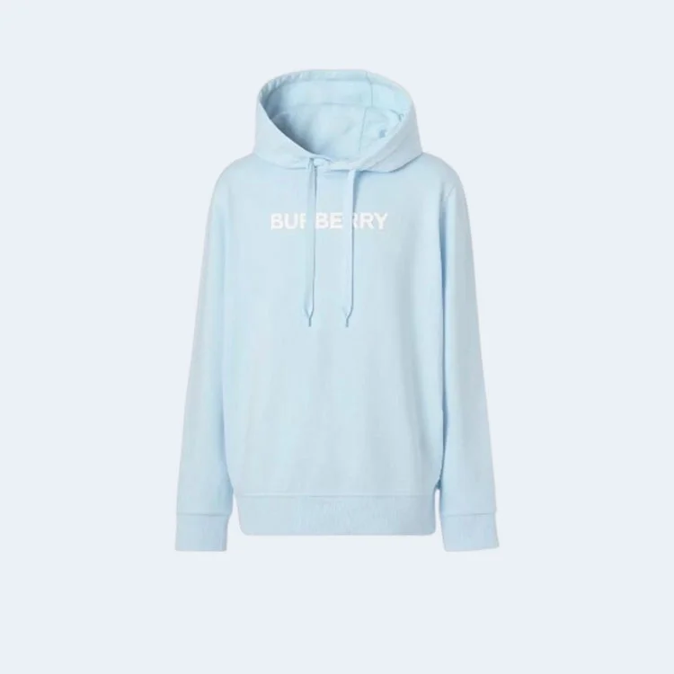 버버리 로고 프린트 코튼 후드 블루