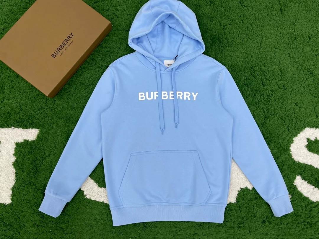 버버리 로고 프린트 코튼 후드 블루