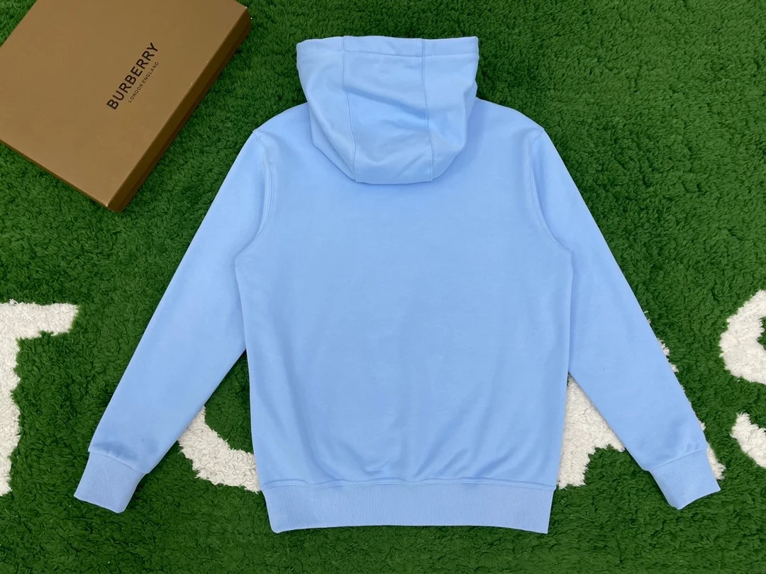 버버리 로고 프린트 코튼 후드 블루