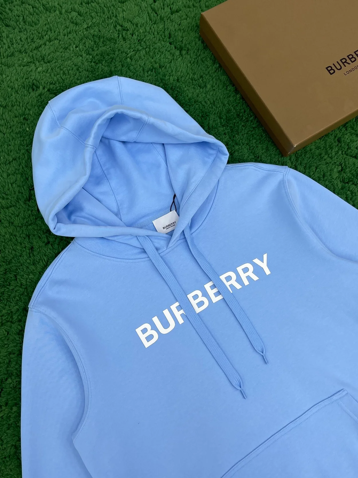 버버리 로고 프린트 코튼 후드 블루