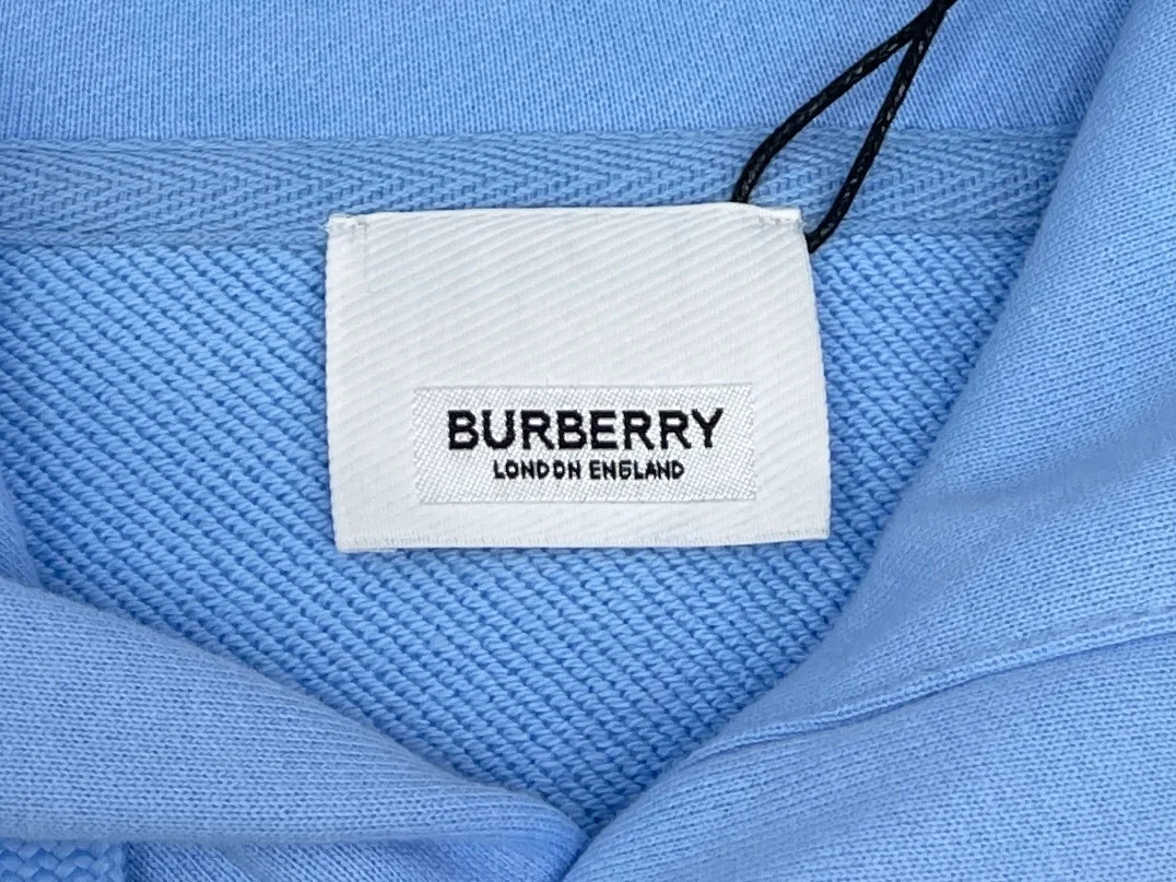 버버리 로고 프린트 코튼 후드 블루