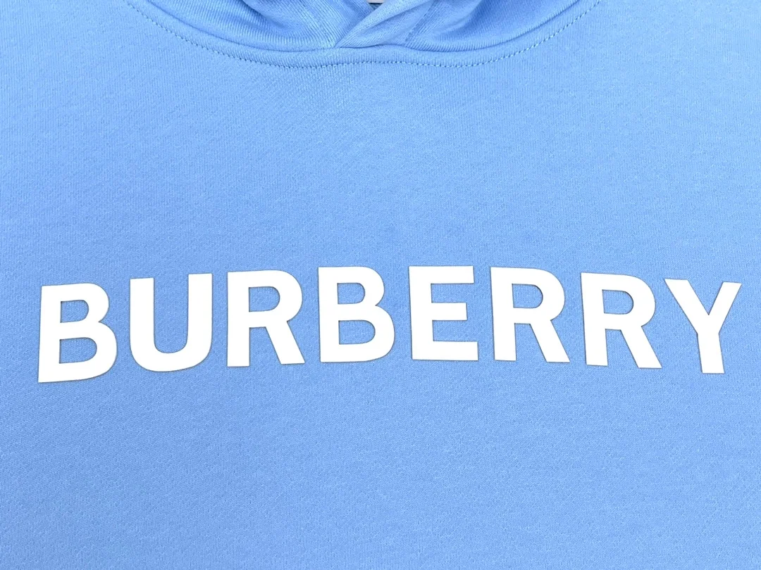 버버리 로고 프린트 코튼 후드 블루