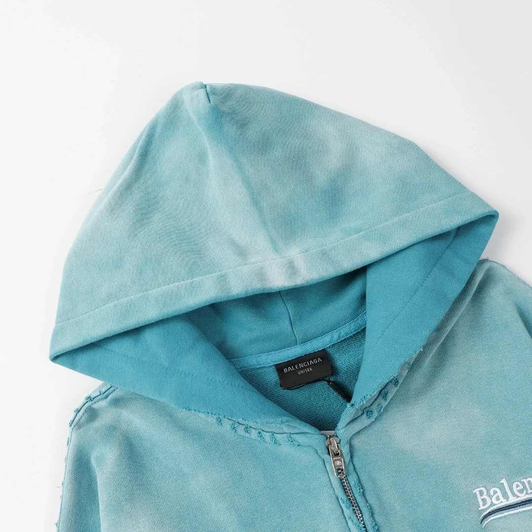 발렌시아가 헤비 듀티 워싱 후디 집업 블루