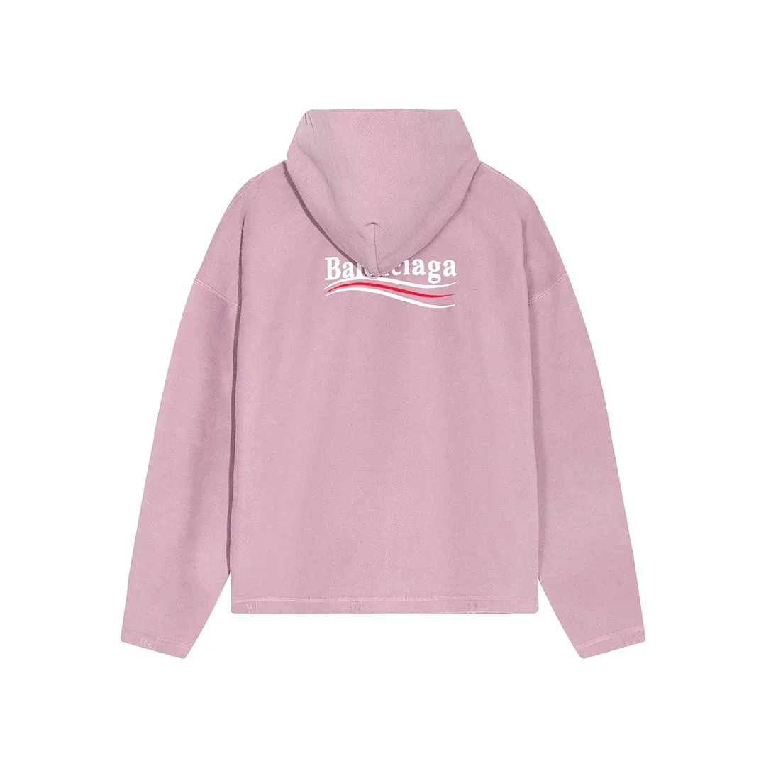 발렌시아가 폴리티컬 웨이브 로고 후드 핑크
