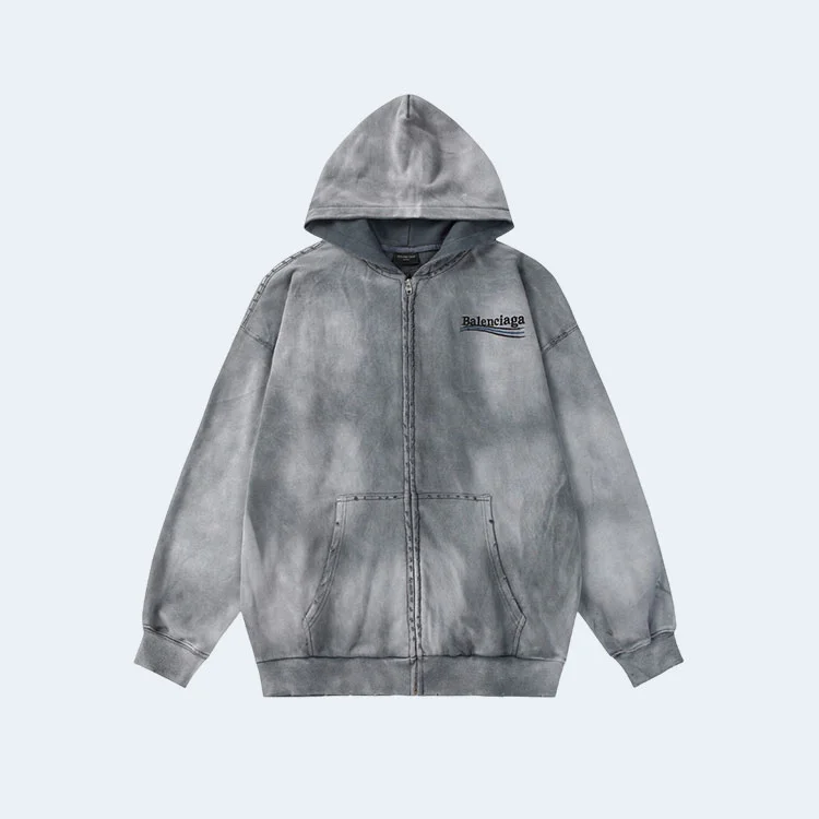 발렌시아가 헤비 듀티 워싱 후디 집업 그레이