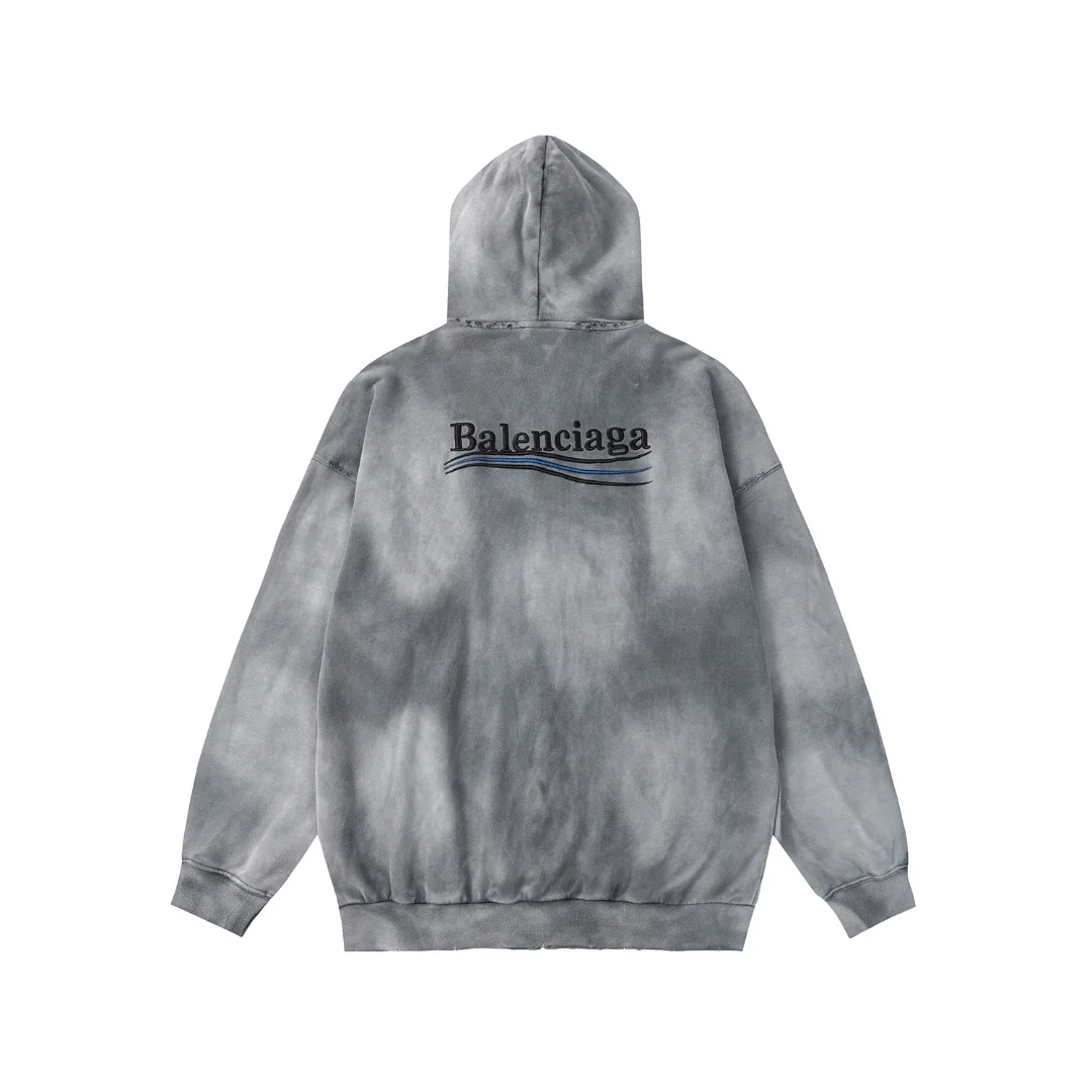 발렌시아가 헤비 듀티 워싱 후디 집업 그레이