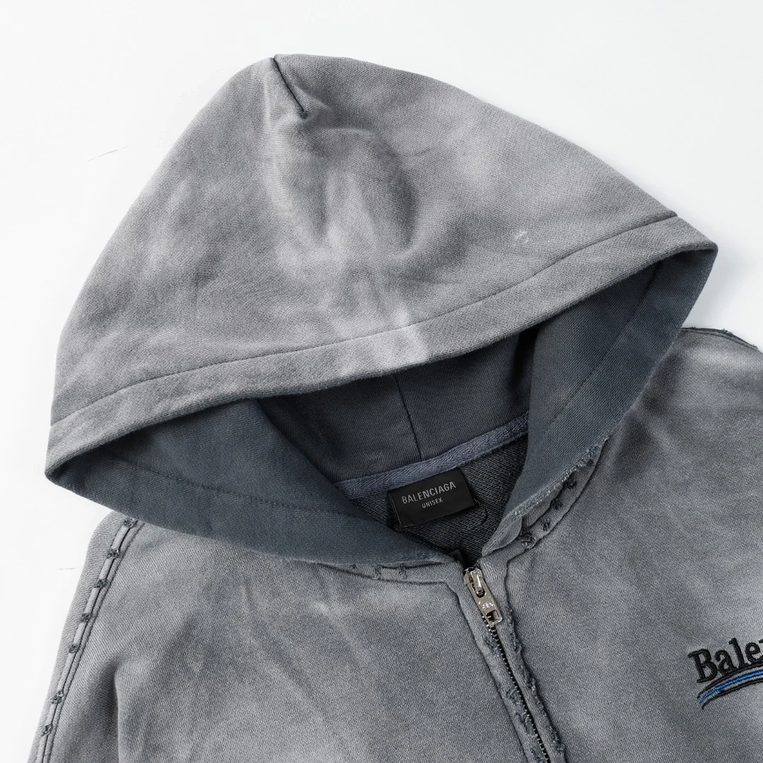 발렌시아가 헤비 듀티 워싱 후디 집업 그레이