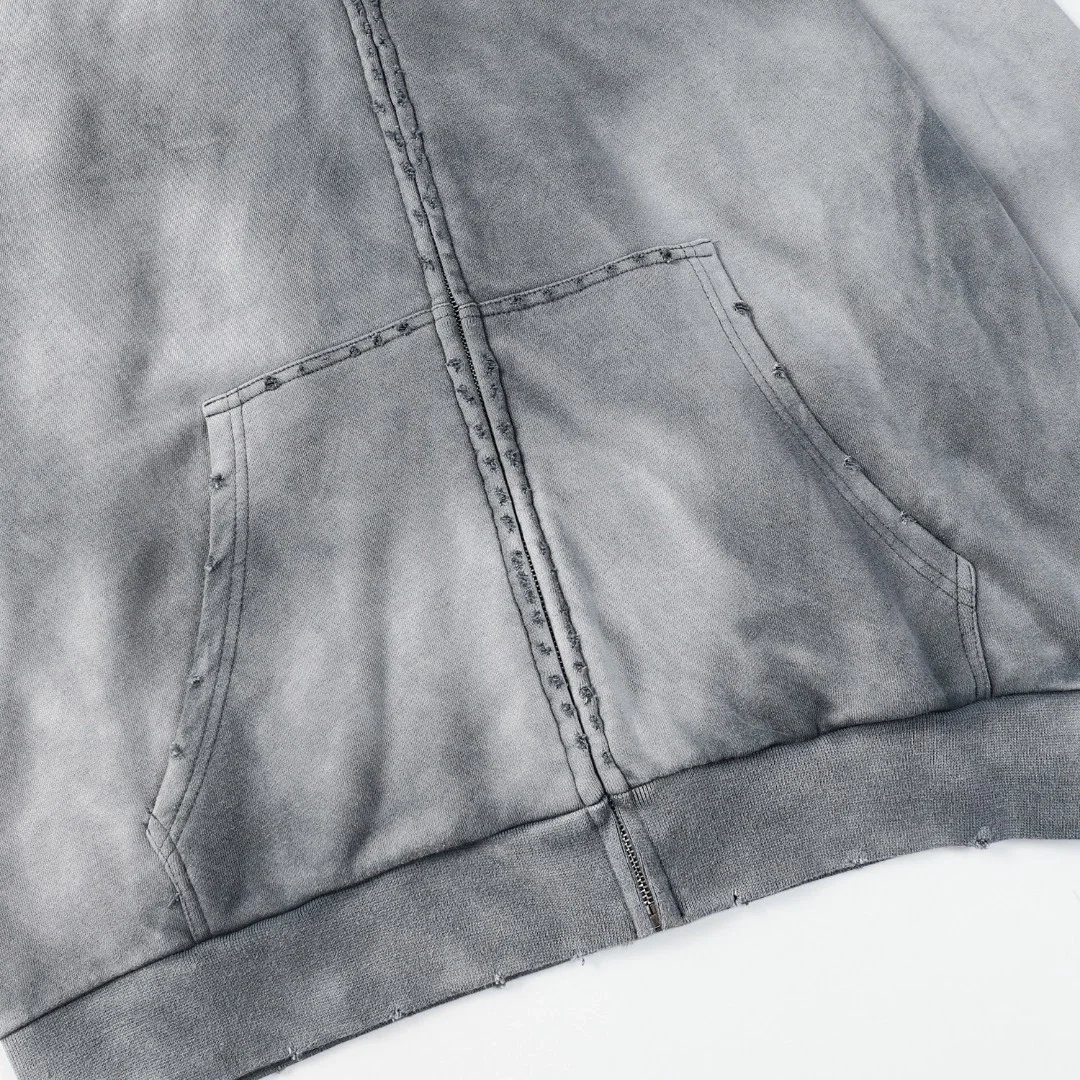 발렌시아가 헤비 듀티 워싱 후디 집업 그레이