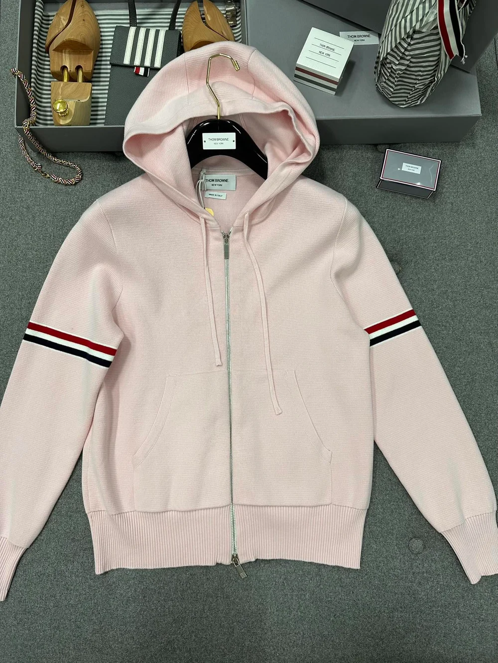 톰브라운 코튼 밀라노 암밴드 후디 핑크