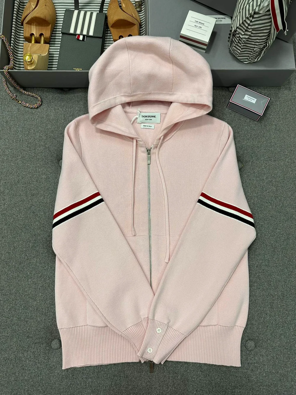 톰브라운 코튼 밀라노 암밴드 후디 핑크