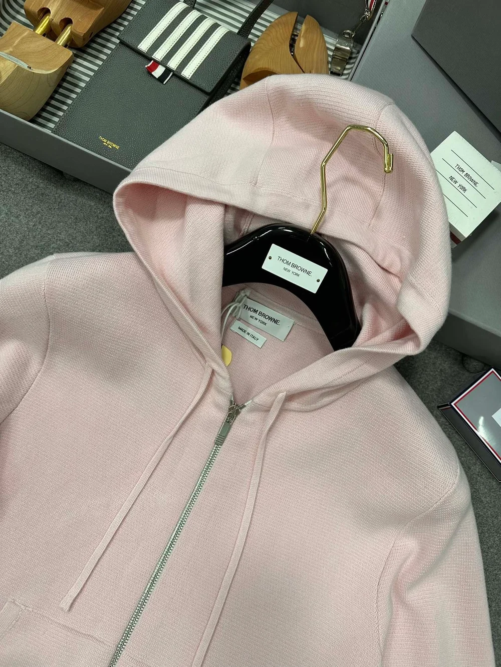 톰브라운 코튼 밀라노 암밴드 후디 핑크