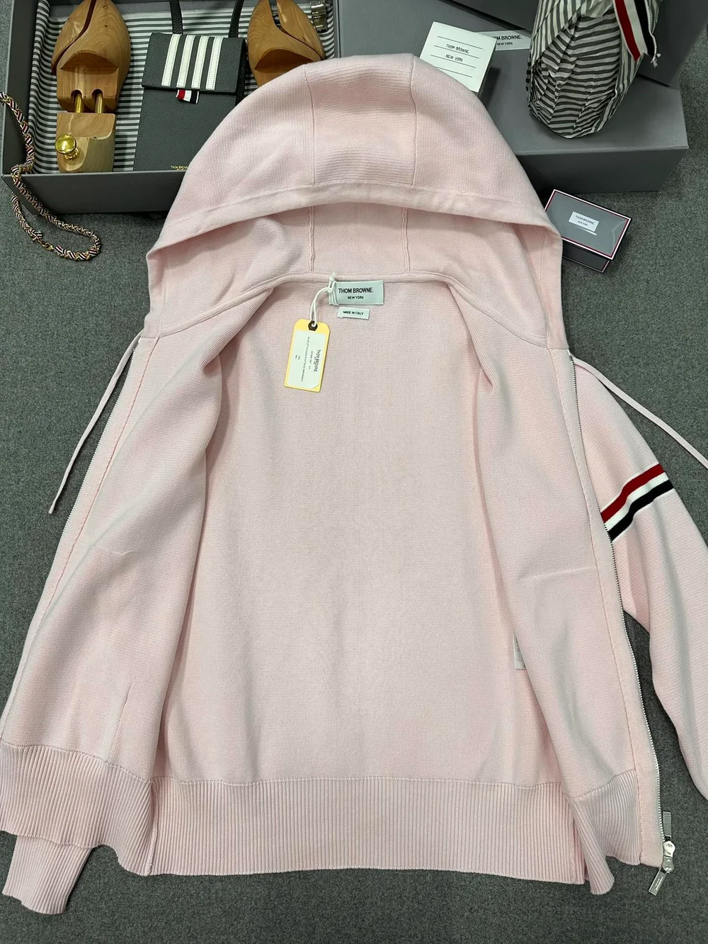톰브라운 코튼 밀라노 암밴드 후디 핑크