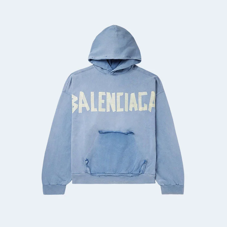 발렌시아가 오버사이즈 테이프 로고 후디 블루