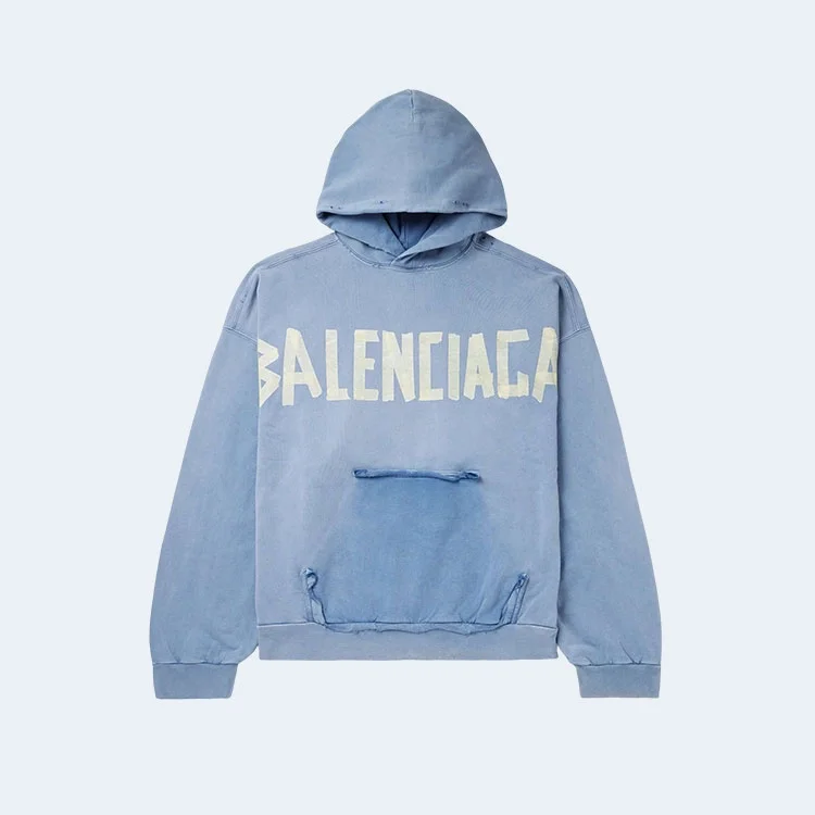 발렌시아가 오버사이즈 테이프 로고 후디 블루