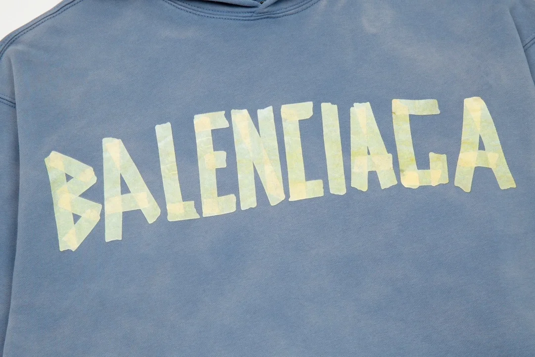 발렌시아가 오버사이즈 테이프 로고 후디 블루