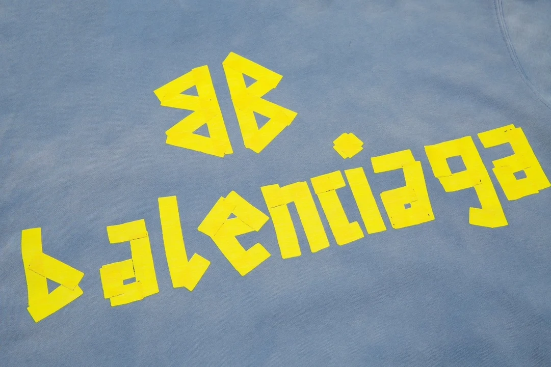 발렌시아가 오버사이즈 테이프 로고 후디 블루