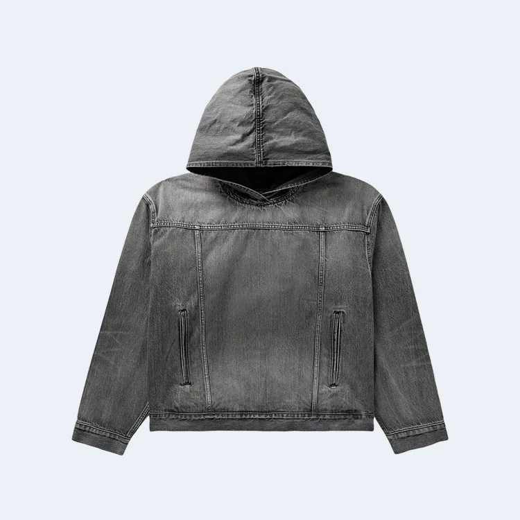 발렌시아가 디스트레스드 데님 후디